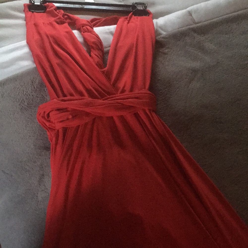 Red, long maxi dress